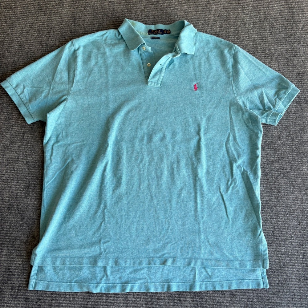 Polo Ralph Lauren Mens XXL Classic Fit Pique Polo Shirt Light Blue Pink Pony